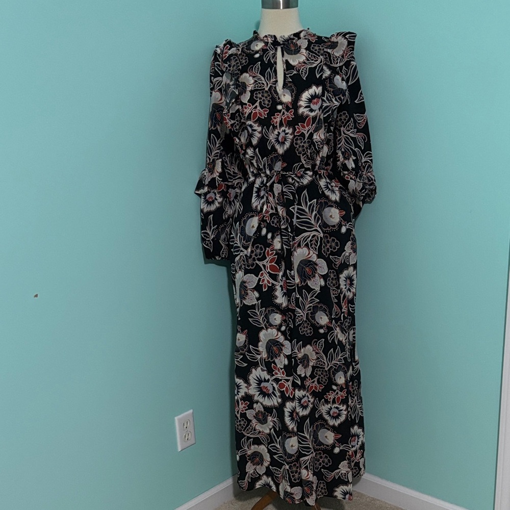 Who What Wear Black Floral Long Sleeve Dress